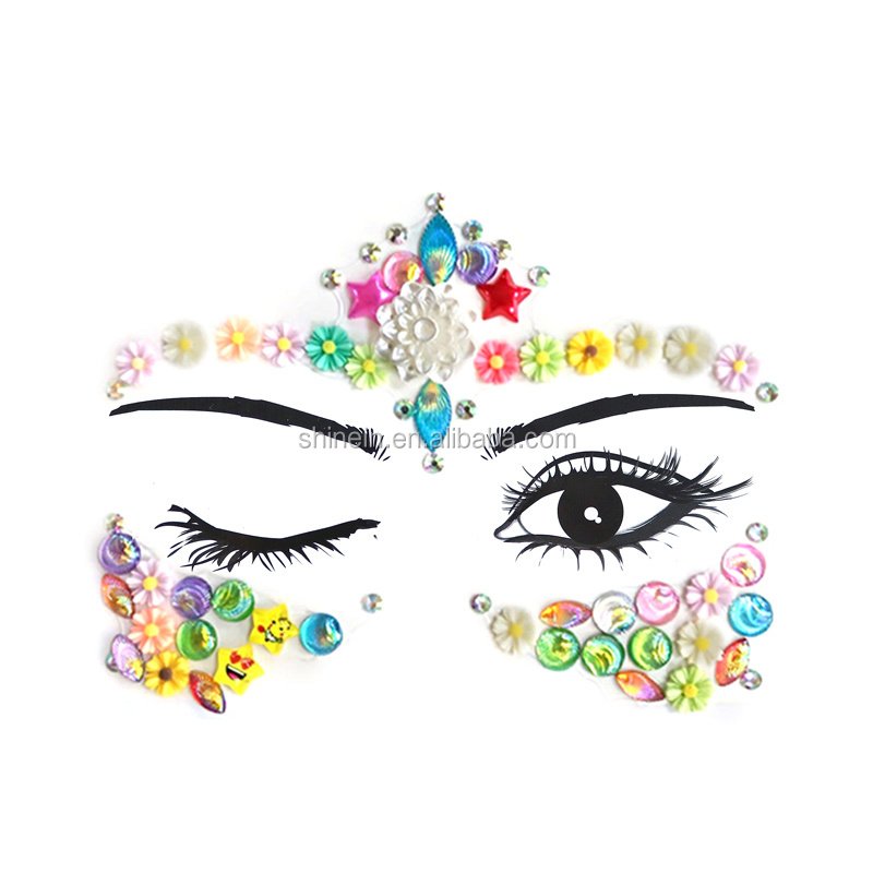 Wholesale Temporary Flower Jewel Face Stickers Tattoo Adhesive Rhinestone Sticker Face Gems Jewels for Kids Girl Party Makeup