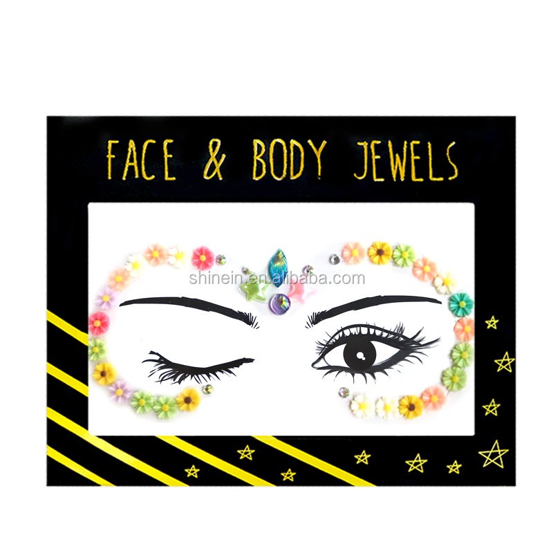 Wholesale Temporary Flower Jewel Face Stickers Tattoo Adhesive Rhinestone Sticker Face Gems Jewels for Kids Girl Party Makeup