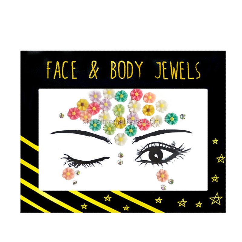 Wholesale Temporary Flower Jewel Face Stickers Tattoo Adhesive Rhinestone Sticker Face Gems Jewels for Kids Girl Party Makeup