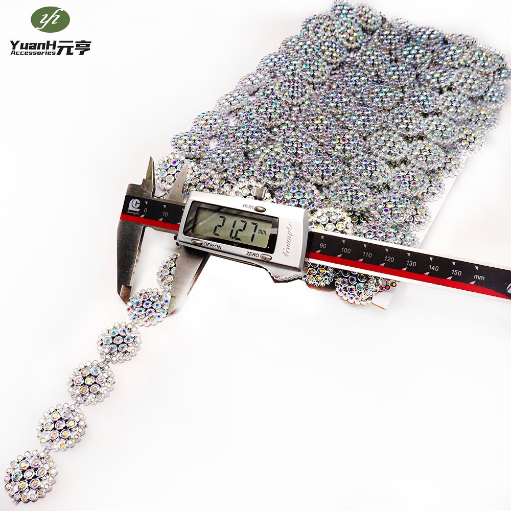 High quality gold 2cm width round flatback rhinestone chain acrylic trim for African DIY garment accessory