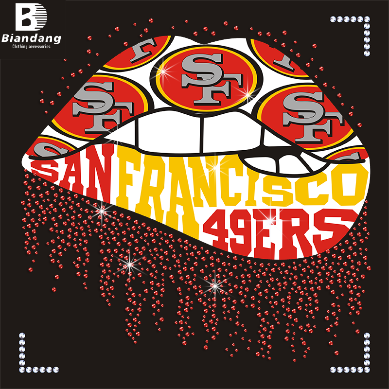 San Francisco 49ers Rhinestones Bling Transfer Lip Bling Rhinestone Custom Transfers Sheets