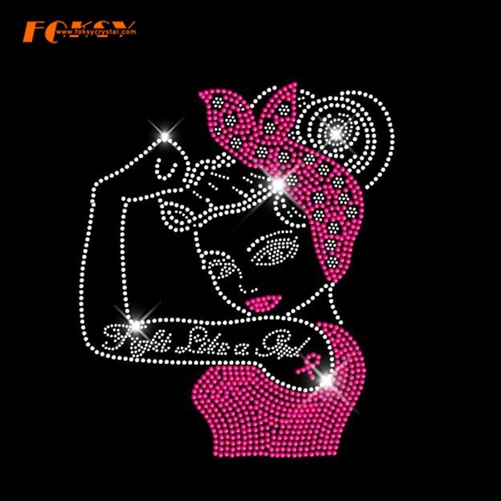Custom Hot Fix Breast Cancer Awareness Month Iron on Pink Breast Cancer Awareness Hotfix Rhinestone Transfer For Cancer