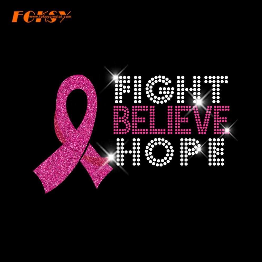 Custom Hot Fix Breast Cancer Awareness Month Iron on Pink Breast Cancer Awareness Hotfix Rhinestone Transfer For Cancer