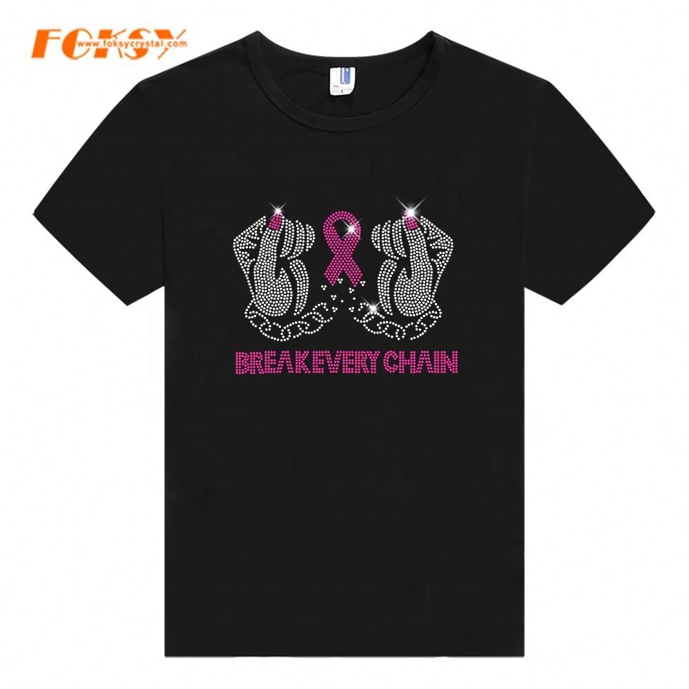 Custom Hot Fix Breast Cancer Awareness Month Iron on Pink Breast Cancer Awareness Hotfix Rhinestone Transfer For Cancer