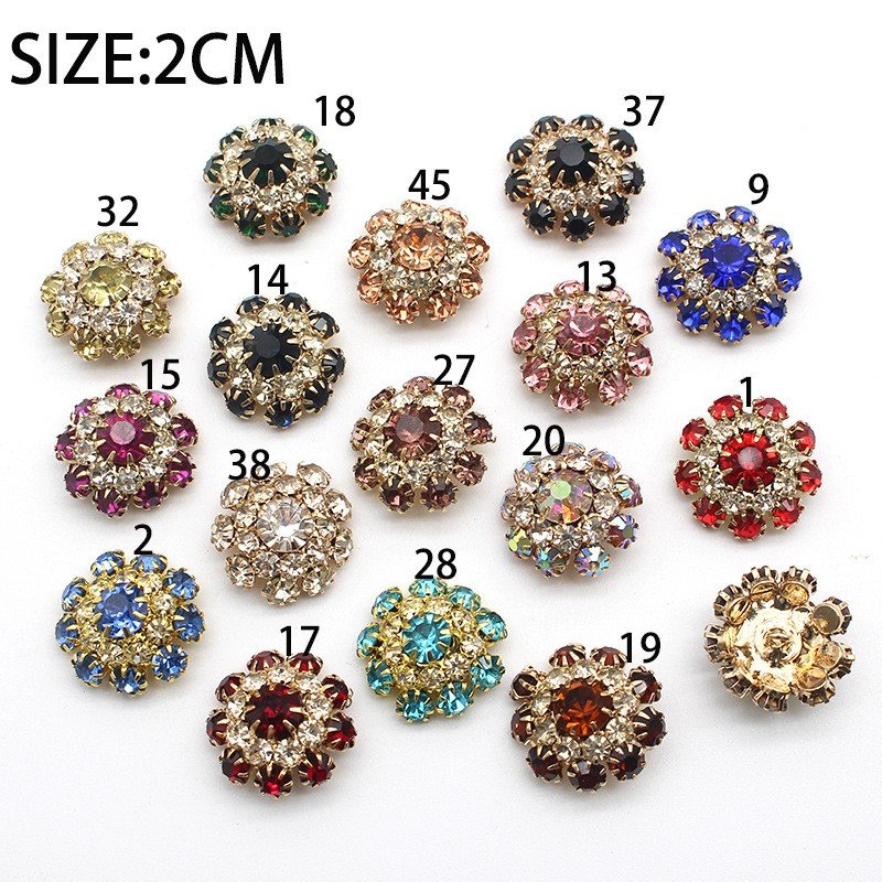 Fancy Alloy Sewing Button Round Crystal Snap Color Rhinestones Flower Shank Buttons
