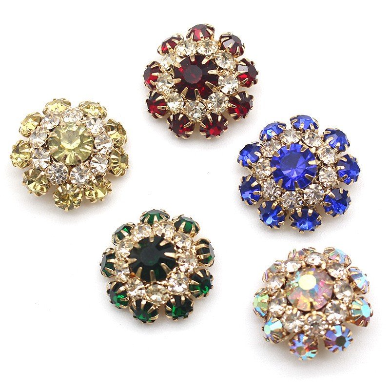 Fancy Alloy Sewing Button Round Crystal Snap Color Rhinestones Flower Shank Buttons