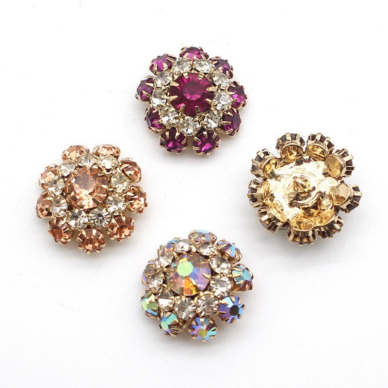 Fancy Alloy Sewing Button Round Crystal Snap Color Rhinestones Flower Shank Buttons