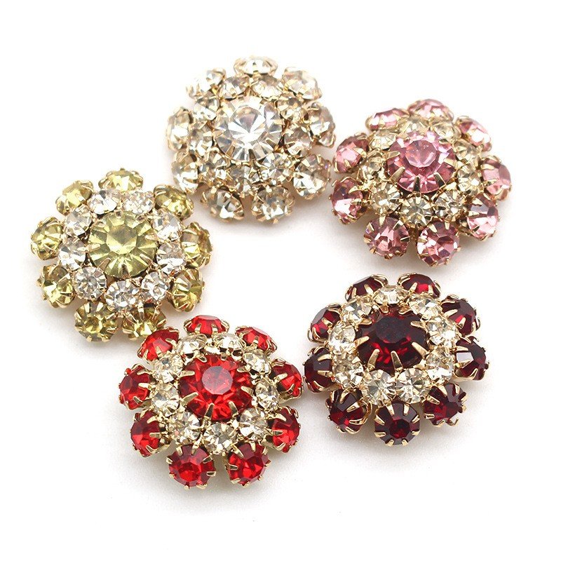 Fancy Alloy Sewing Button Round Crystal Snap Color Rhinestones Flower Shank Buttons