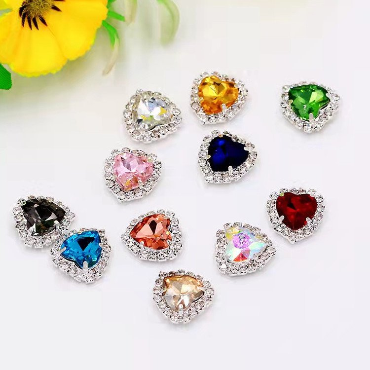 High Quality Heart Crystal Rhinestone sew on Glass acrylic stone with claw for dress