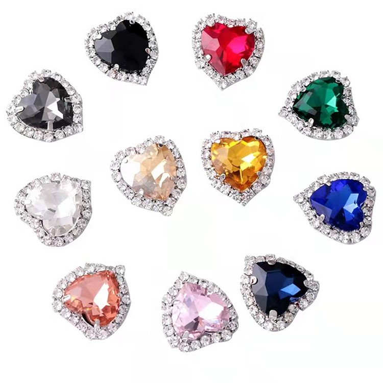 High Quality Heart Crystal Rhinestone sew on Glass acrylic stone with claw for dress