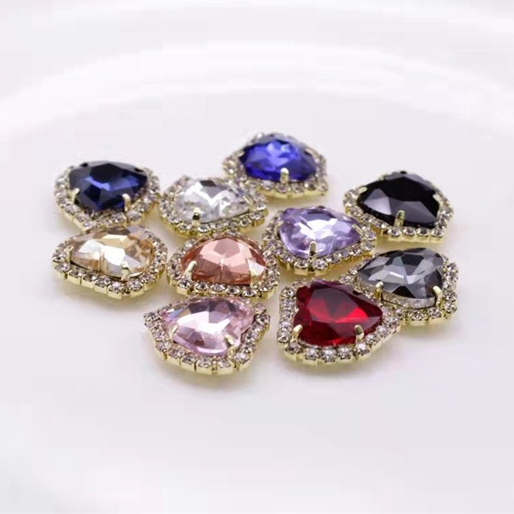 High Quality Heart Crystal Rhinestone sew on Glass acrylic stone with claw for dress
