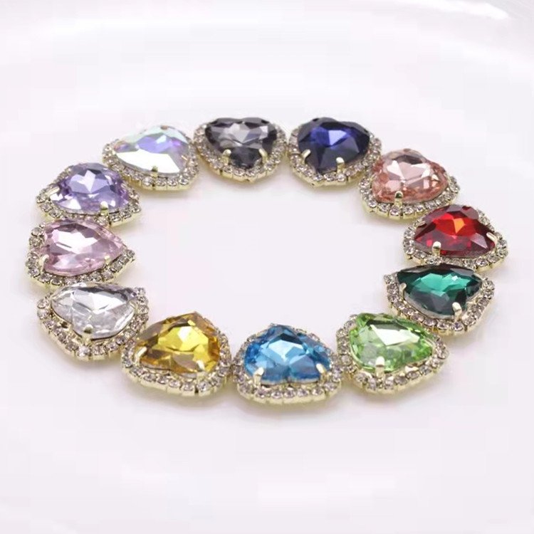 High Quality Heart Crystal Rhinestone sew on Glass acrylic stone with claw for dress