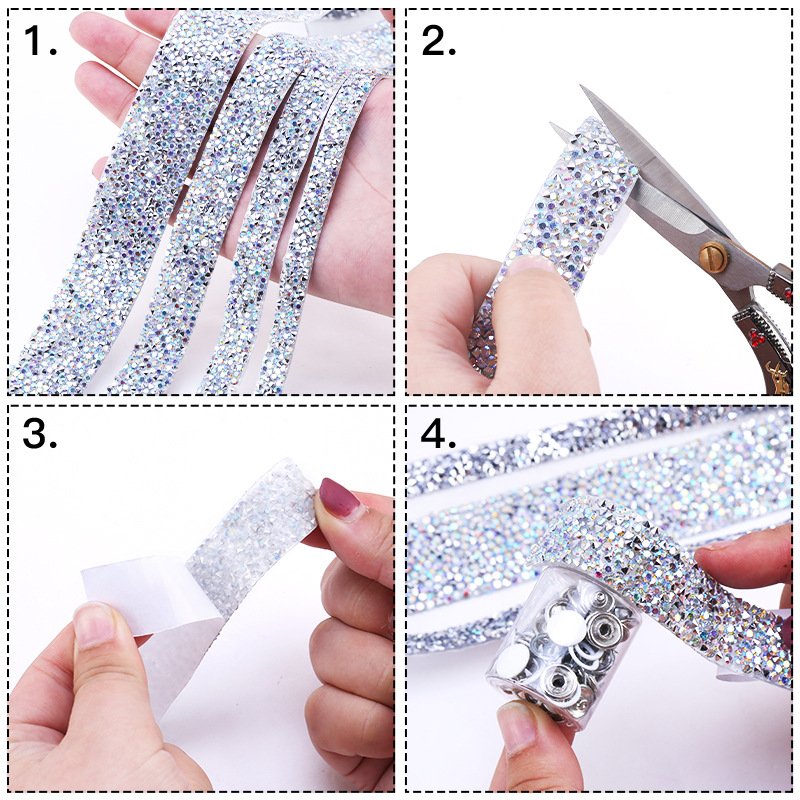 New Trends Shiny Resin Rhinestone Trim Wrap Gem Stickers Self-Adhesive Rhinestone Tape Cake Decoration rhinestone accessories