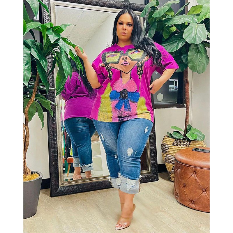 BH980 S to 3XL 2023 summer hot sale women rhinestone print t shirts
