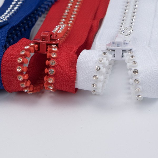 SAS High Quality 3#5#10# Rhinestones Zipper Fashion Open-End Colorful Diamond Plastic Resin Zipper