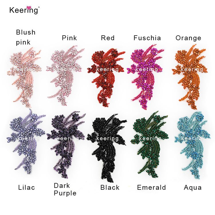 new arrivals crystal applique Shoulder subsidy sew on floral lace rhinestone stone appliques embroidered patches WDP-296