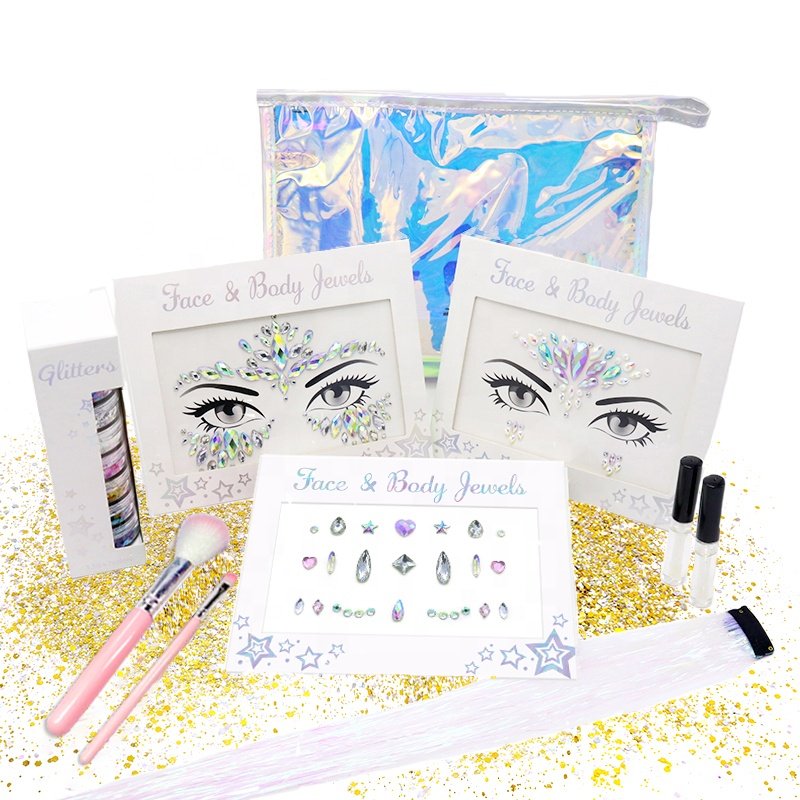 Shinein Rave Festival Mermaid Tattoo Eye Rhinestone Face Jewelry Sticker Temporary Self Adhesive Gem Crystal Body Stickers