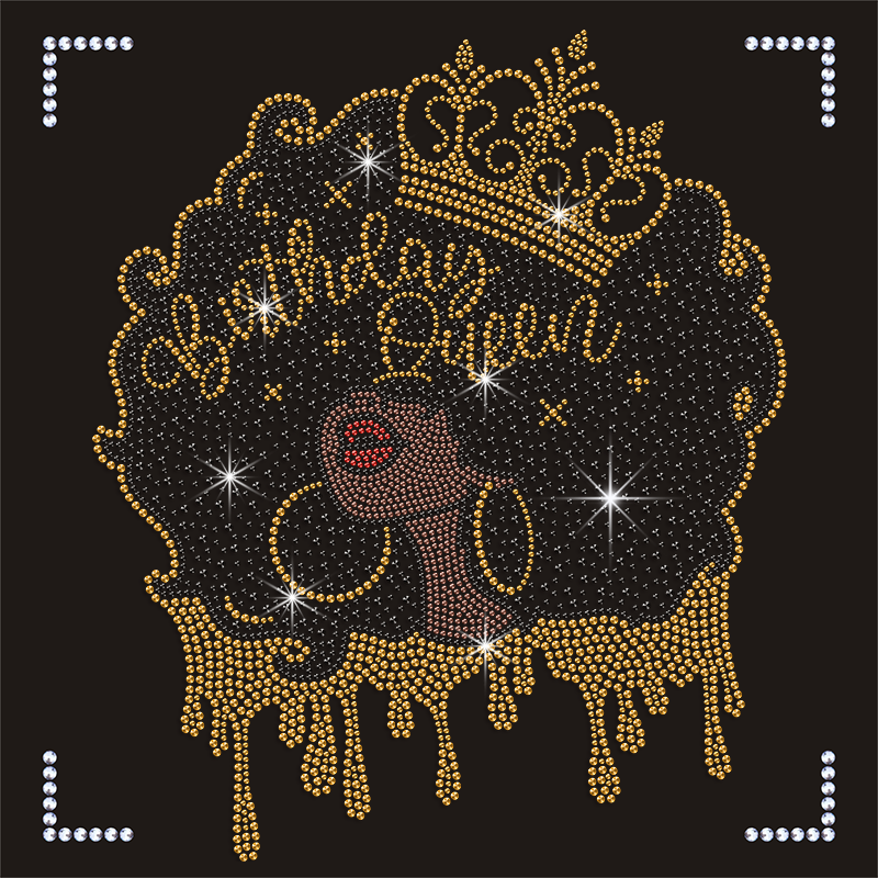 Fashion style happy africa day afro gril rhinestone transfer tee shirt afro girl