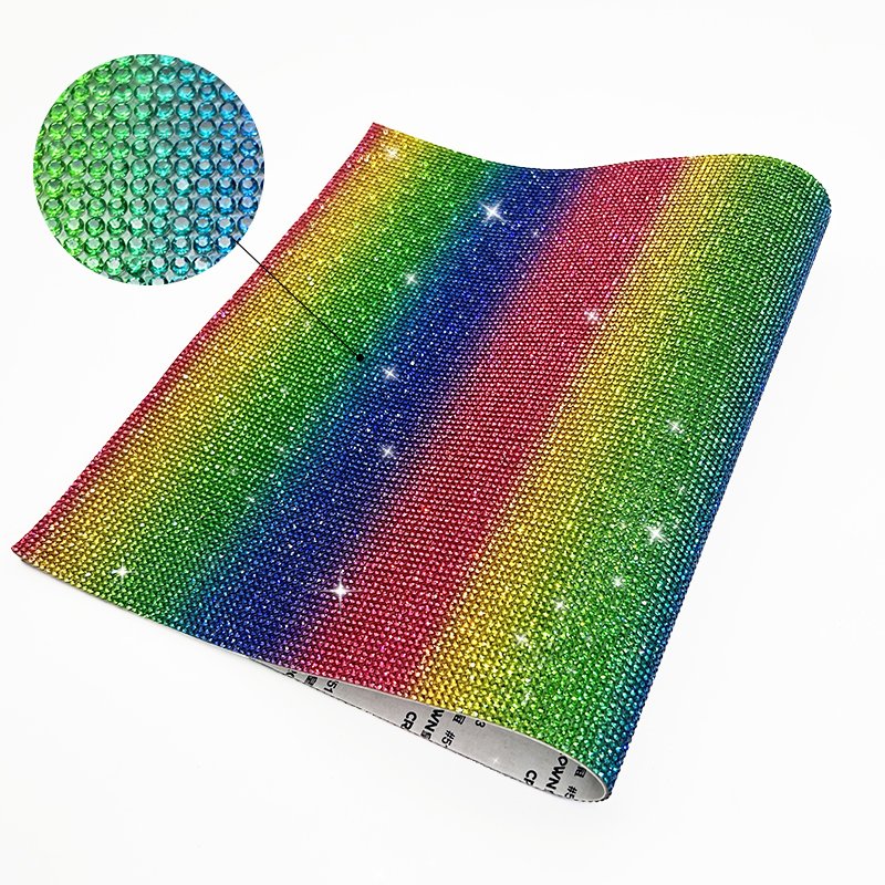Bling Self Adhesive Rainbow Hotfix Rhinestone crystal Diamond Sticker Sheet For Clothing Shoes Craft