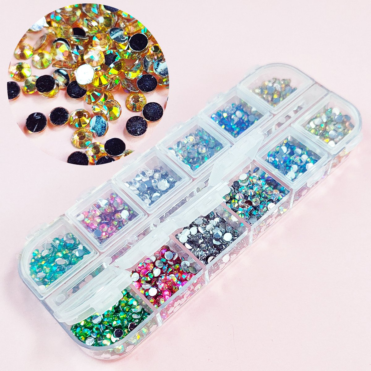 OEM Nail Jewelry 3D Glass Mixed Circle Disk Shape Heart Ab Gem Nail Crystal Accessories Sets Nail Rhinestones