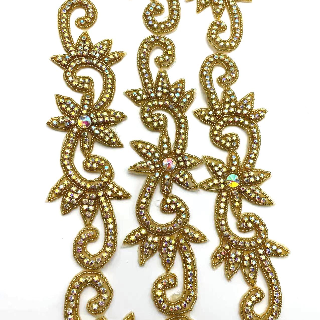 New Design AB Gold Clear fancy handmade wholesale crystal rhinestone chain trimming
