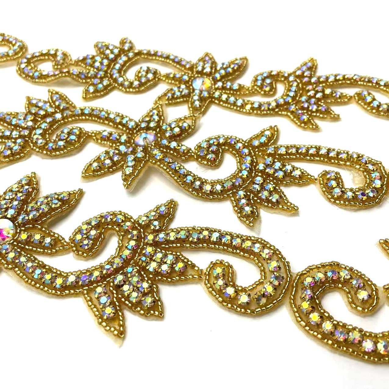 New Design AB Gold Clear fancy handmade wholesale crystal rhinestone chain trimming