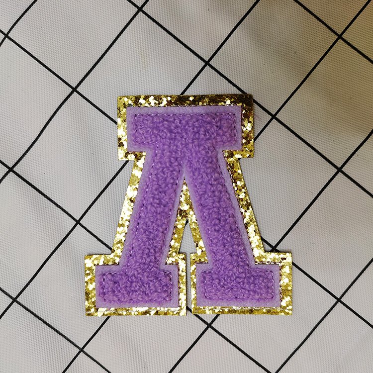 Custom High glitter patches felt Embroidery Chenille Letter Patches Letter applique chenile patch for Dress or handbag or hat
