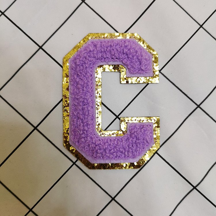 Custom High glitter patches felt Embroidery Chenille Letter Patches Letter applique chenile patch for Dress or handbag or hat