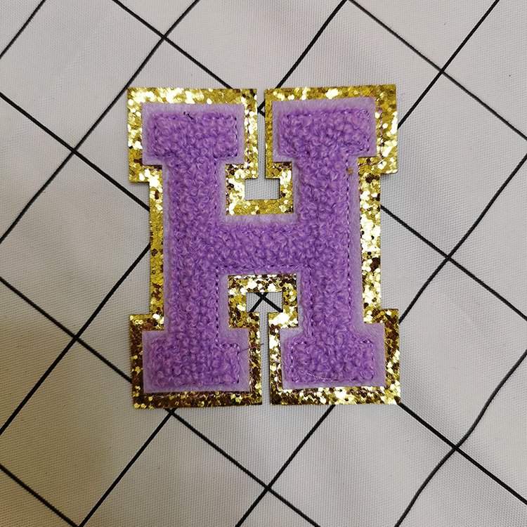 Custom High glitter patches felt Embroidery Chenille Letter Patches Letter applique chenile patch for Dress or handbag or hat