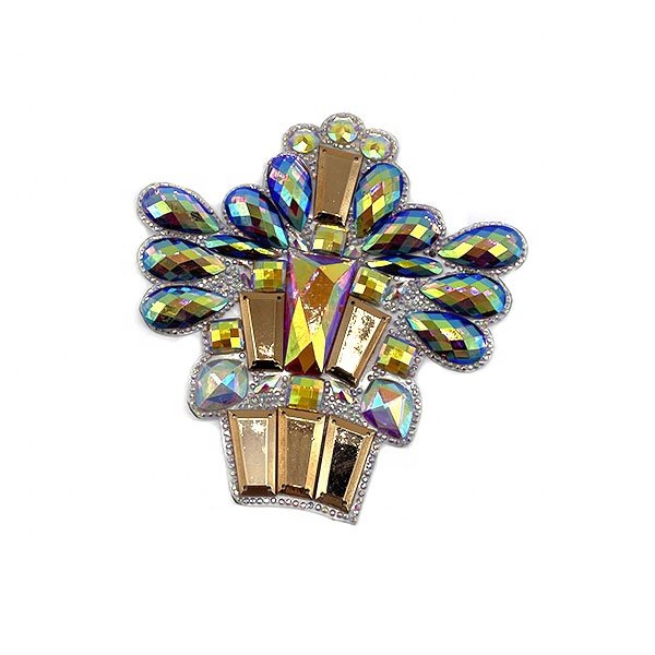 Wholesale DIY iron on rhinestone chain trimming hot fix crystal applique patch for Brazil Carnival clothes costume designing