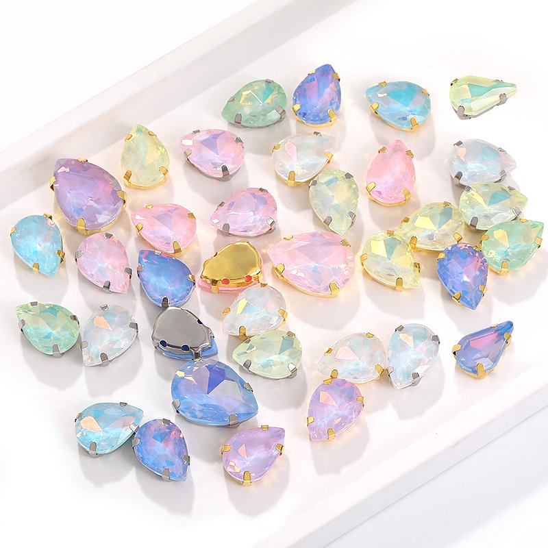 XC new design crystal drop rhinestones gems custom wholesale price teardrop loose bulk sew on stones with golden sliver claw