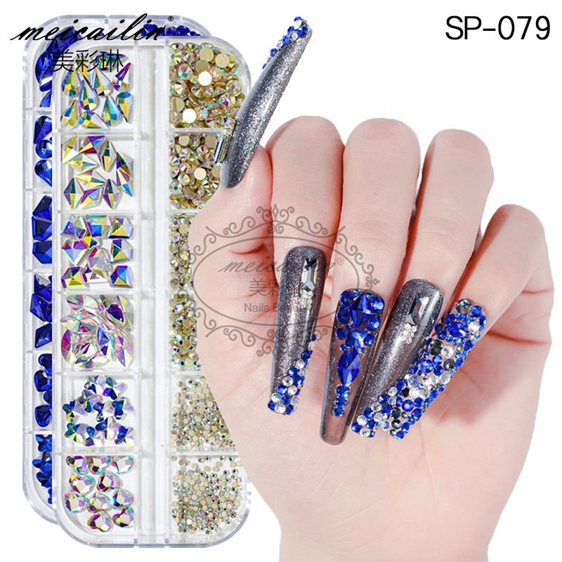 24 Colors 3D Glass Mixed Shape Nail Art Crystal Rhinestone Box Set For Nail Art Beauty DIY