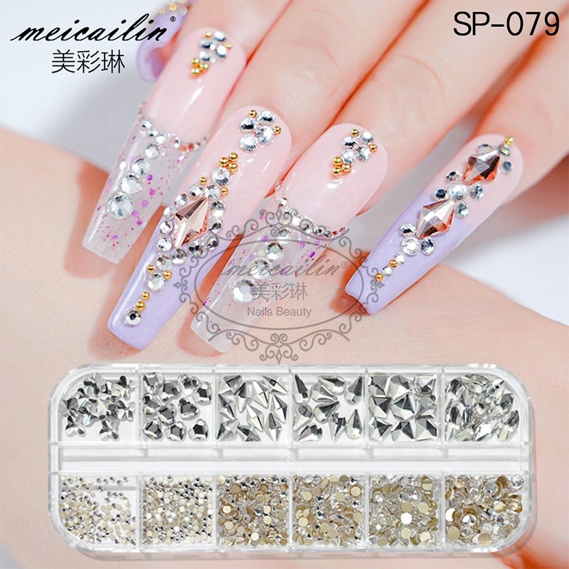 24 Colors 3D Glass Mixed Shape Nail Art Crystal Rhinestone Box Set For Nail Art Beauty DIY
