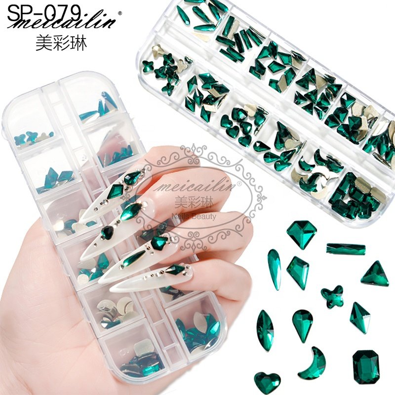 24 Colors 3D Glass Mixed Shape Nail Art Crystal Rhinestone Box Set For Nail Art Beauty DIY