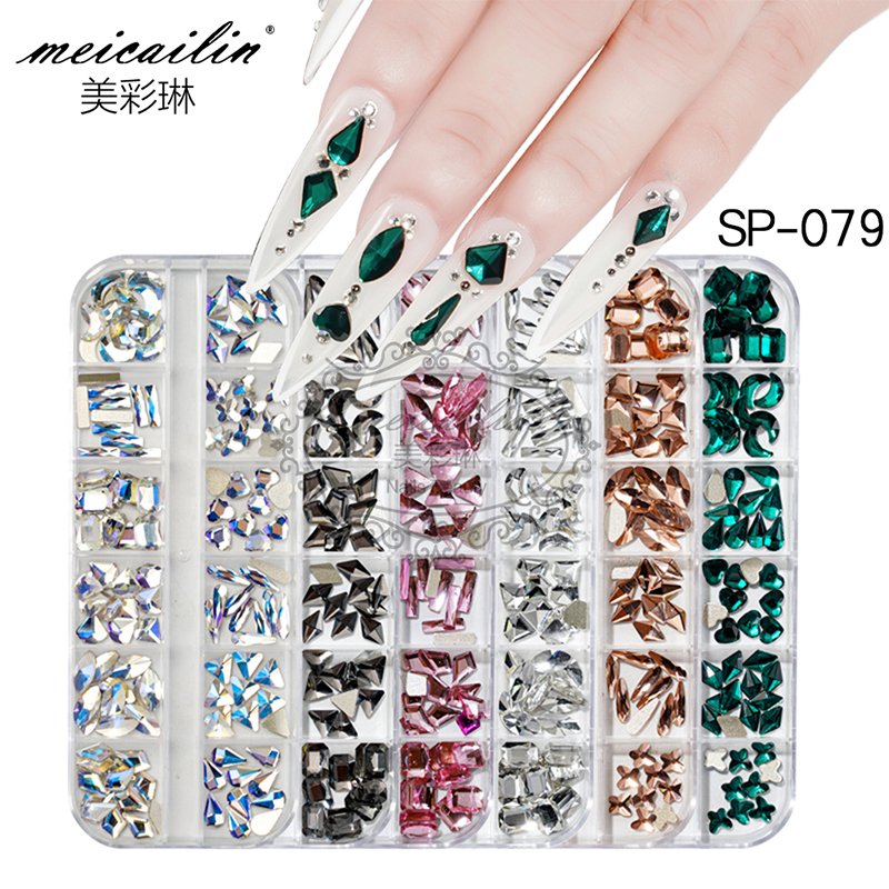 24 Colors 3D Glass Mixed Shape Nail Art Crystal Rhinestone Box Set For Nail Art Beauty DIY