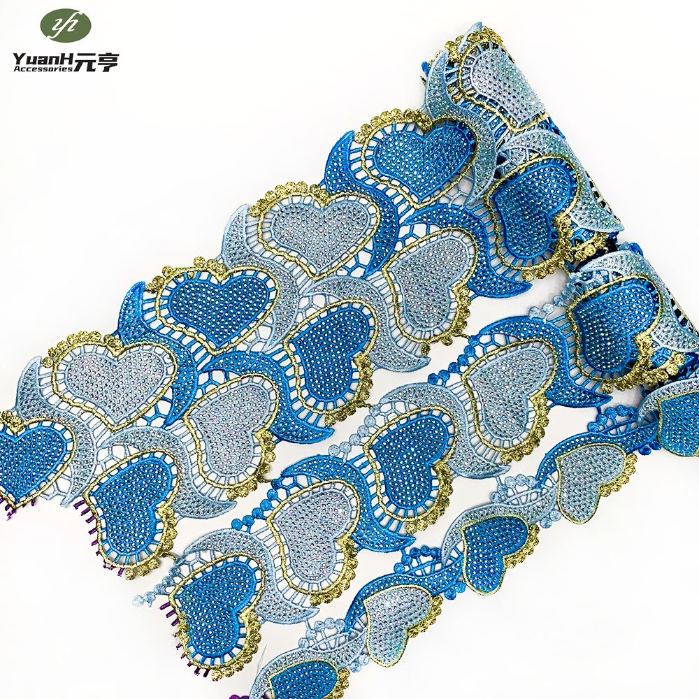 Hot sale embroidery rhinestone guipure lace trim 3 set Polyester Chemical Trimming for African Dresses