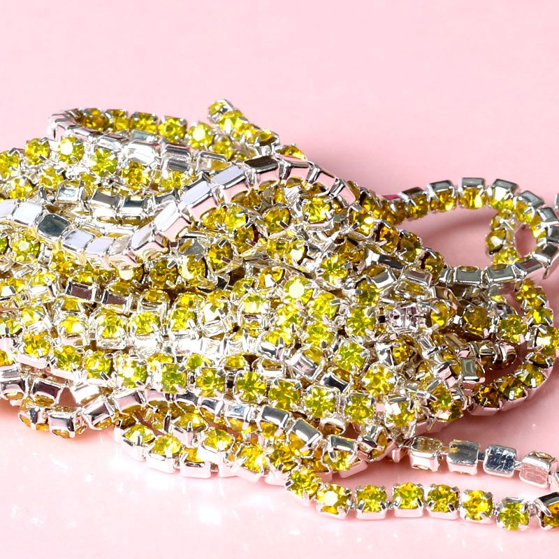Wholesale AB Clear Crystal Rhinestone Cup Chain Trim In Silver Base For Craft Sew On Diy Necklace Rhinestone Accessories
