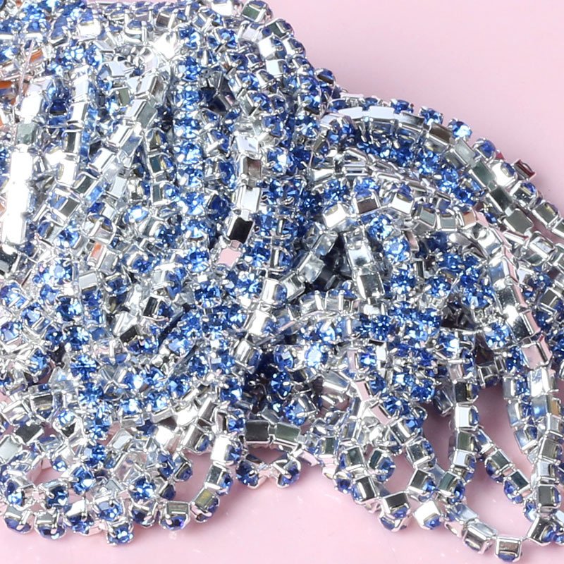 Wholesale AB Clear Crystal Rhinestone Cup Chain Trim In Silver Base For Craft Sew On Diy Necklace Rhinestone Accessories