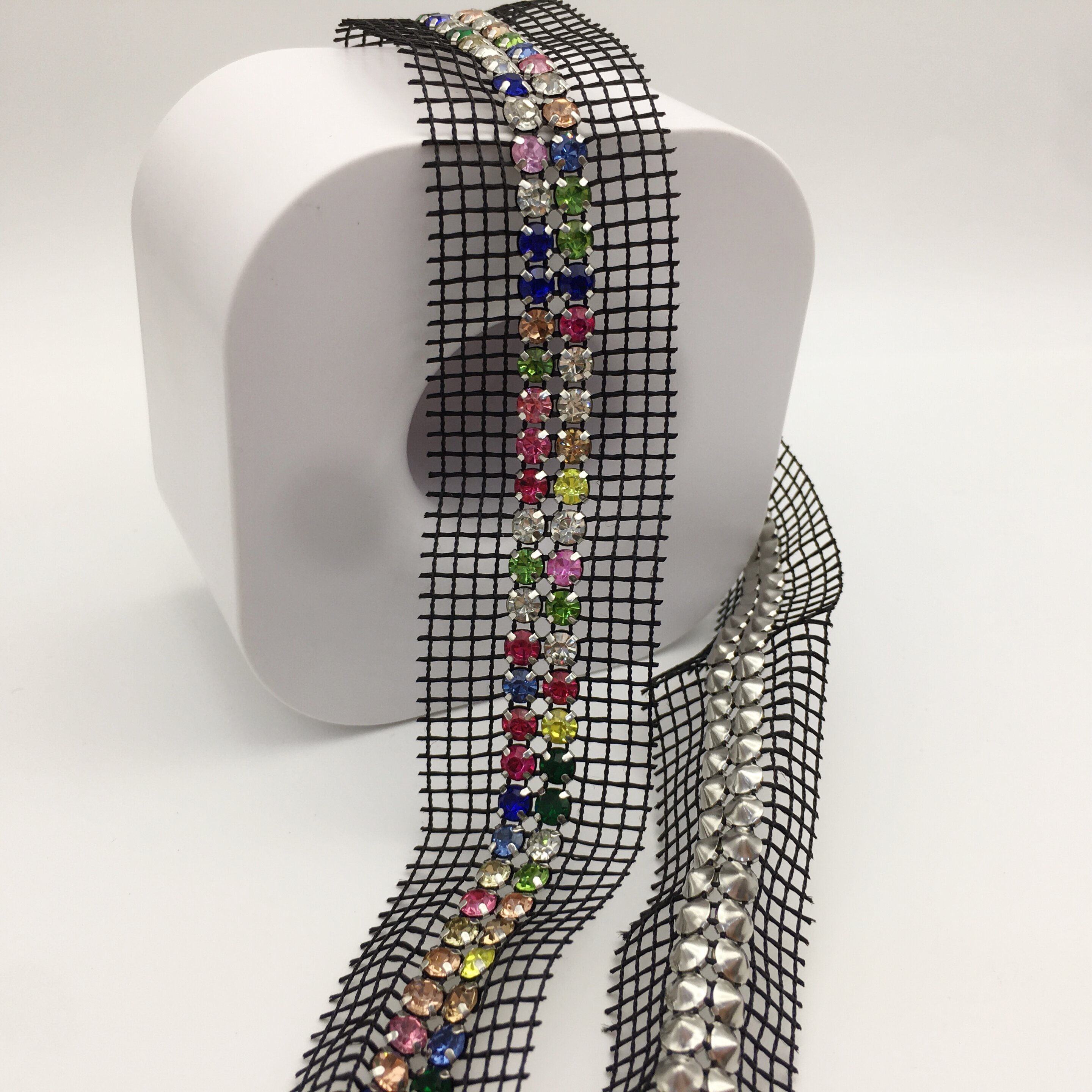 SINRONG Double Row Diamond Chain Mesh Fabric Multi-Purpose Flatback Rhinestone DIY Clothing Accessories Shoes Bags 2 Row Mesh