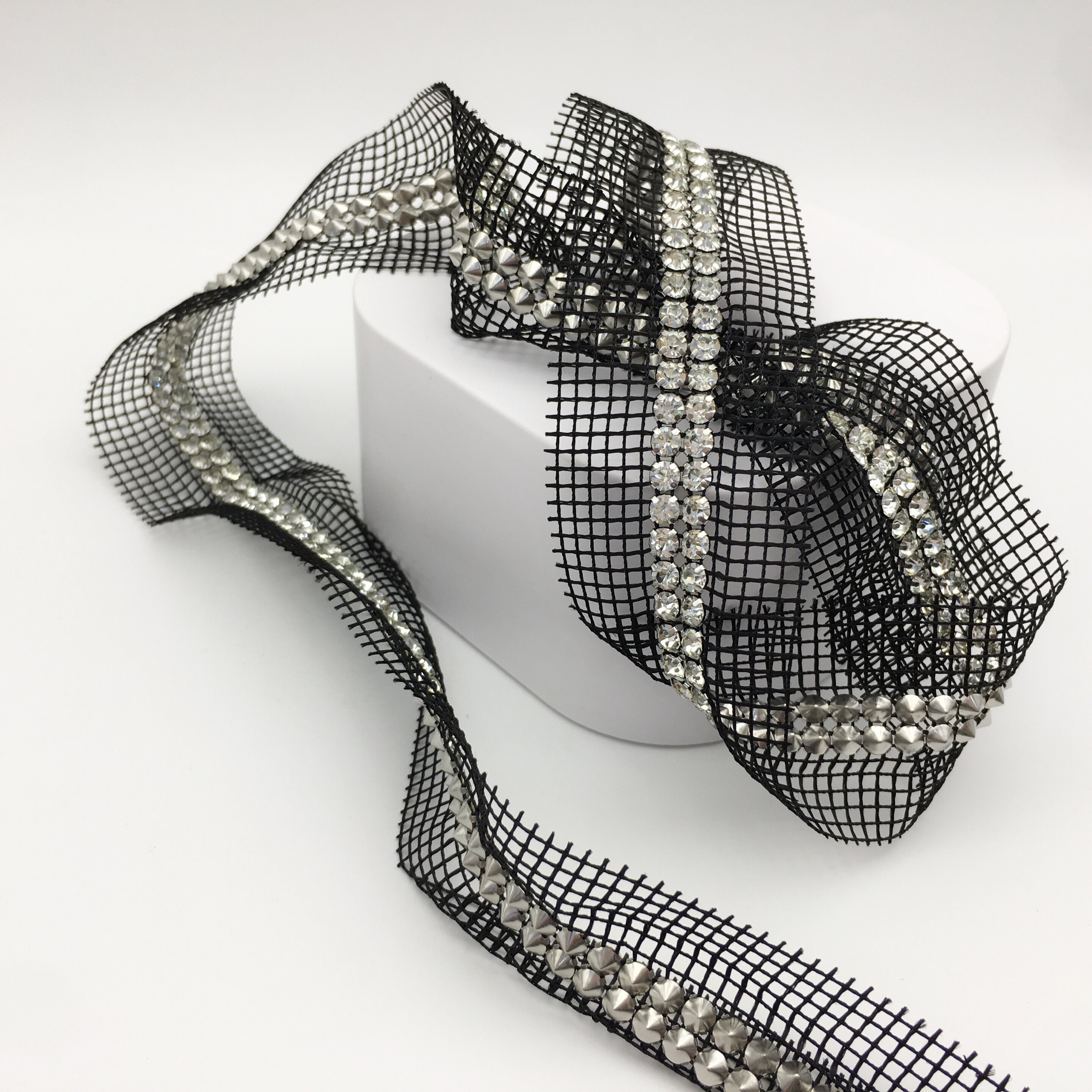 SINRONG Double Row Diamond Chain Mesh Fabric Multi-Purpose Flatback Rhinestone DIY Clothing Accessories Shoes Bags 2 Row Mesh