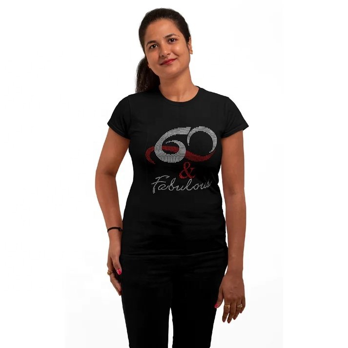 YZX Verified Factory High Quality 100% Cotton Female Round Neck Custom rhinestone t shirt