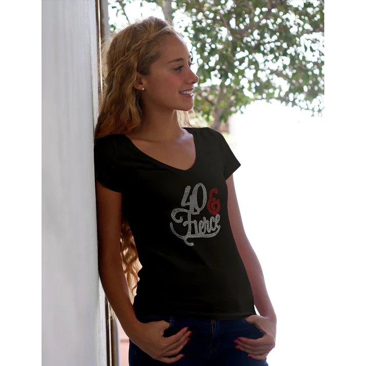 YZX Verified Factory High Quality 100% Cotton Female Round Neck Custom rhinestone t shirt