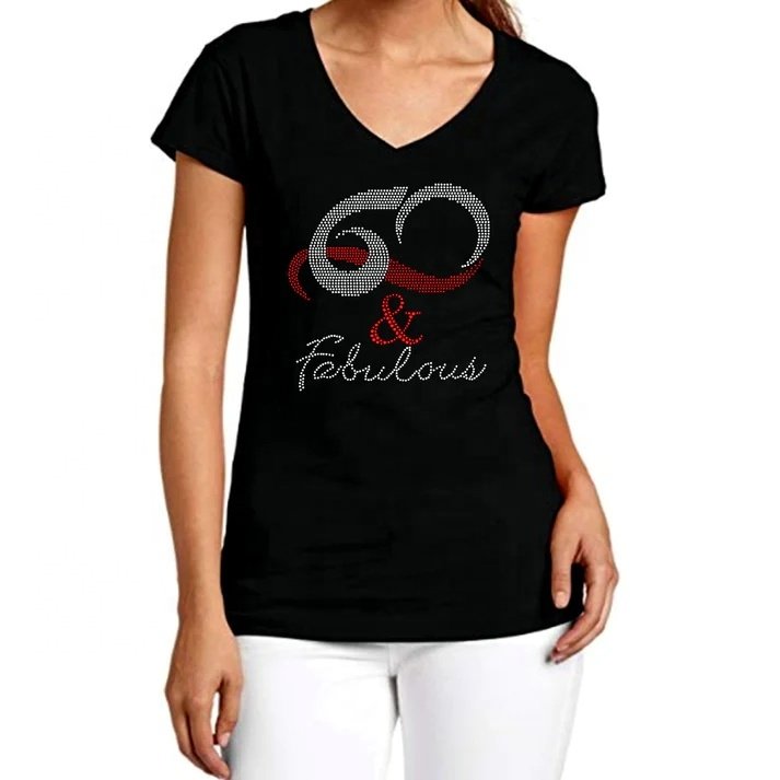 YZX Verified Factory High Quality 100% Cotton Female Round Neck Custom rhinestone t shirt