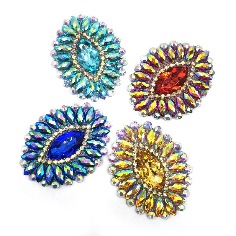 Iron on crystal bead patch applique bridal rhinestone dance trim appliques for crafts decoration