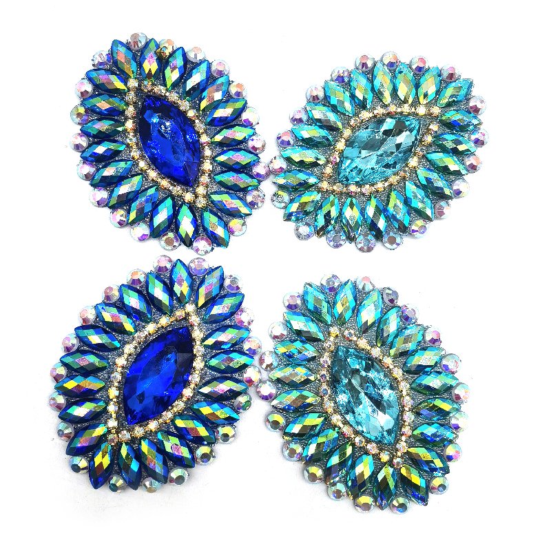 Iron on crystal bead patch applique bridal rhinestone dance trim appliques for crafts decoration