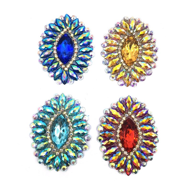 Iron on crystal bead patch applique bridal rhinestone dance trim appliques for crafts decoration