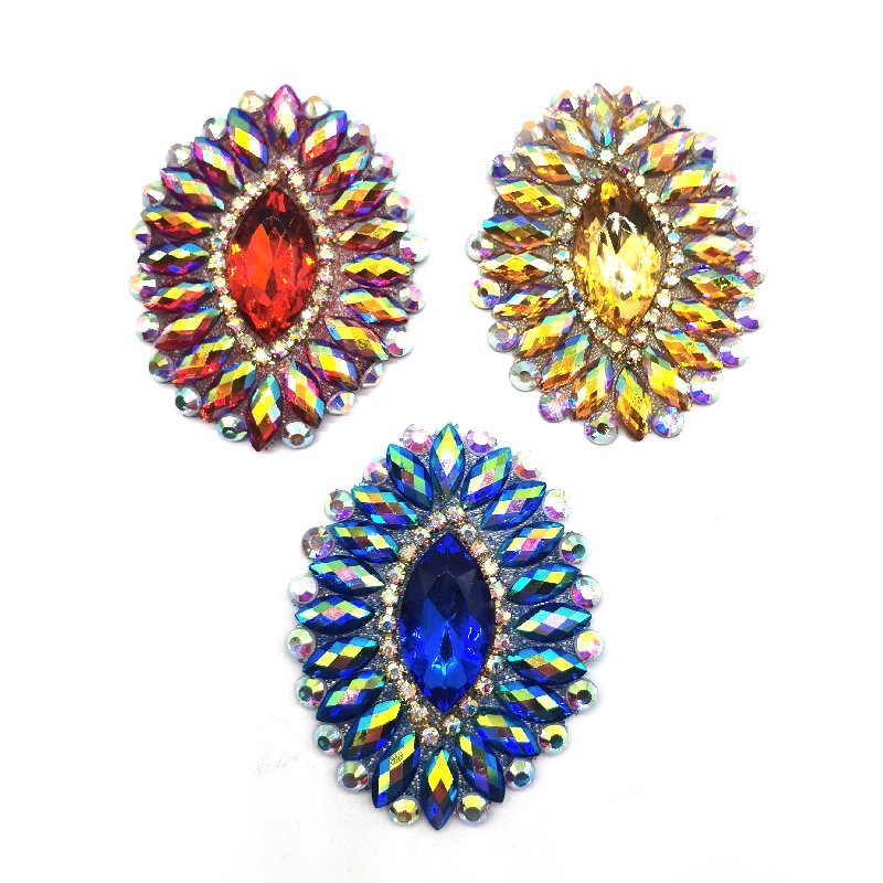 Iron on crystal bead patch applique bridal rhinestone dance trim appliques for crafts decoration