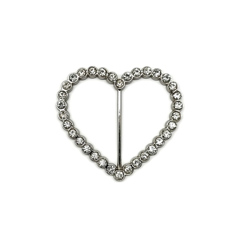 Custom Logo Fancy Design Luxury Apparel Metal Trims Rhinestone Buckle Decorative Heart Shape Slide Bag Buckle For Women