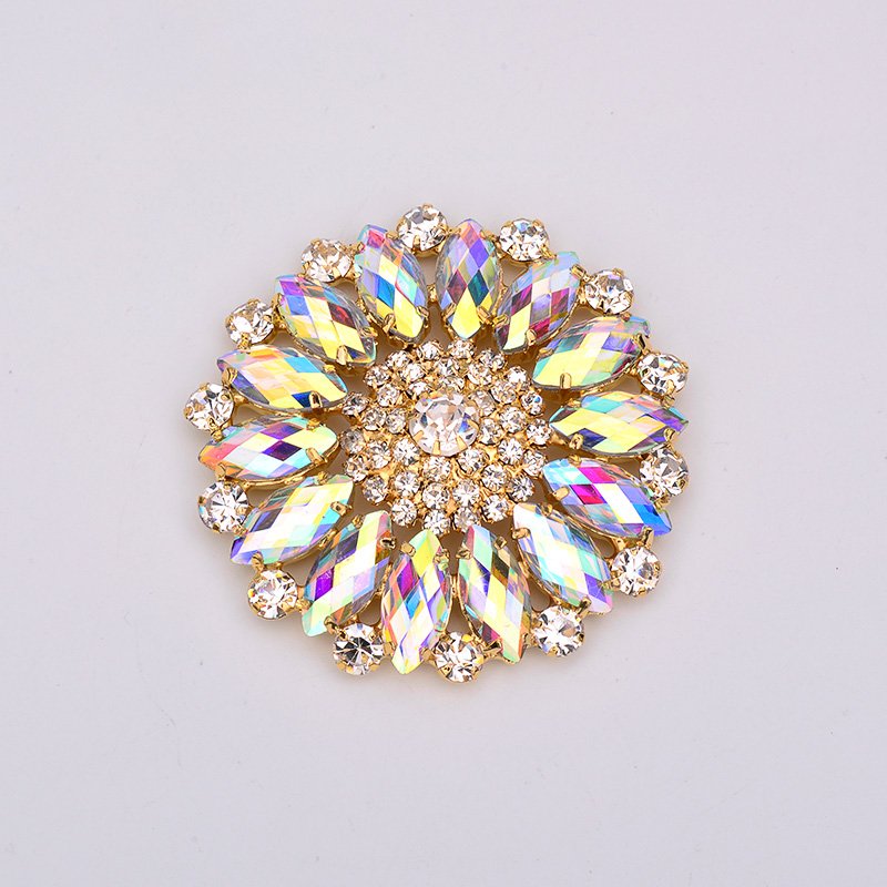 50mm Sew On Crystal AB Glass Rhinestone Applique Big Flower Strass Sewing Crystal Stones For Dress Shoes Crafts
