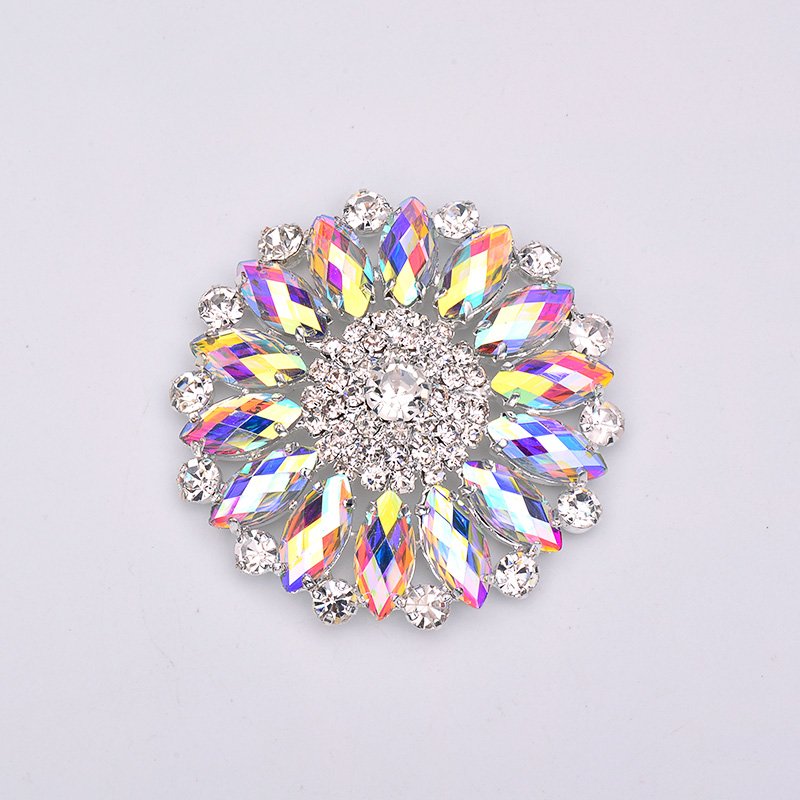 50mm Sew On Crystal AB Glass Rhinestone Applique Big Flower Strass Sewing Crystal Stones For Dress Shoes Crafts